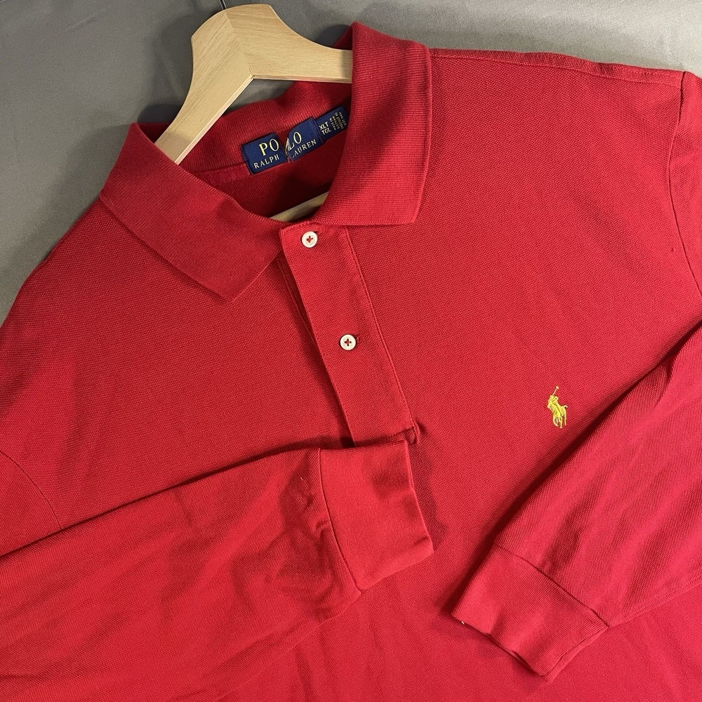 Polo Ralph Lauren Long Sleeve Polo Shirt Crimson Red Yellow Pony Men's XLT